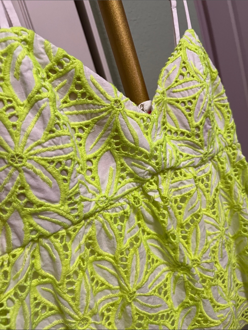Lilly Pulitzer Neon Yellow and White Spaghetti Strap Lace Top Sz 2 NEW - Picture 4 of 7